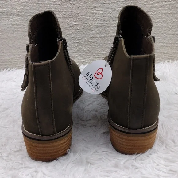 Blondo Empeigne Cuir Green Suede Leather Almond Toe Chunky Heel Ankle Boot NWT - Picture 7 of 16